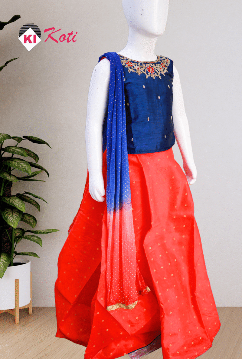 Red and Blue Kids Lehenga Choli Set - Image 2