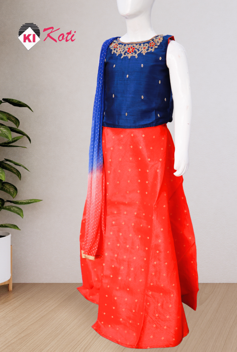 Red and Blue Kids Lehenga Choli Set - Image 3