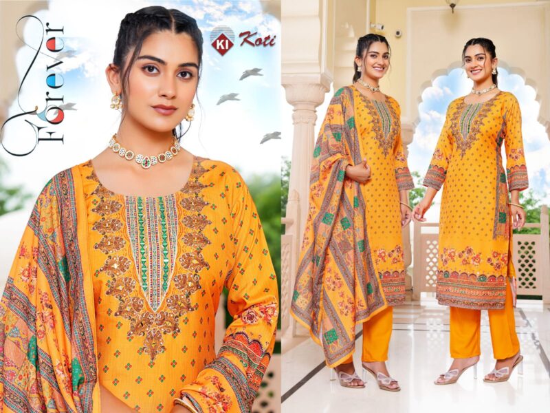 Vibrant Yellow Silk Suit Set with All-Over Print and Embroidery