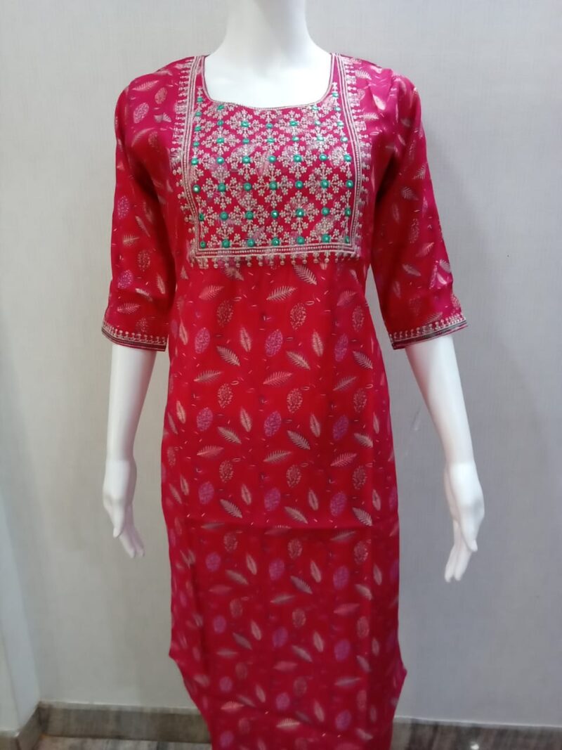 Maroon Maslin Kurti with Heavy Tablaa Work and Pocket (Size: M, L, XL, XXL) (w)