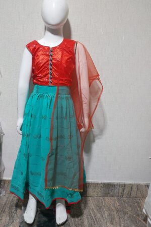 Red and Teal Kids Lehenga Choli Set (Sizes 12 to 22) (w)