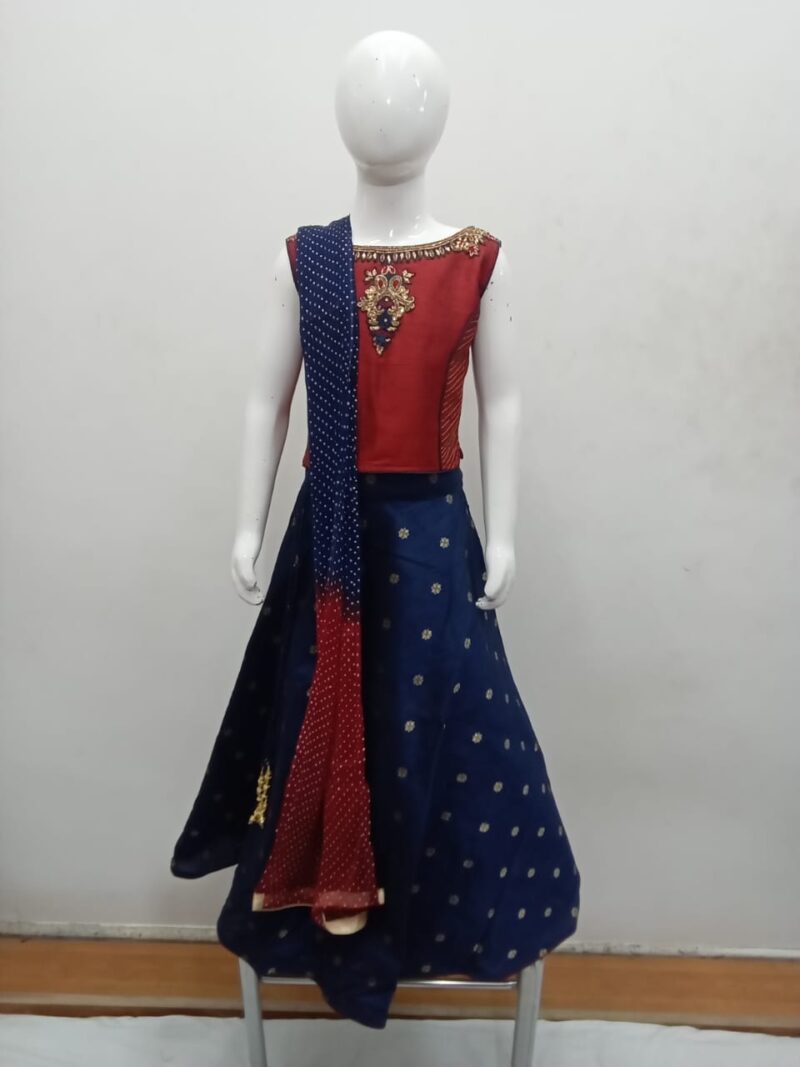 Red and Blue Kids Lehenga Choli Set
