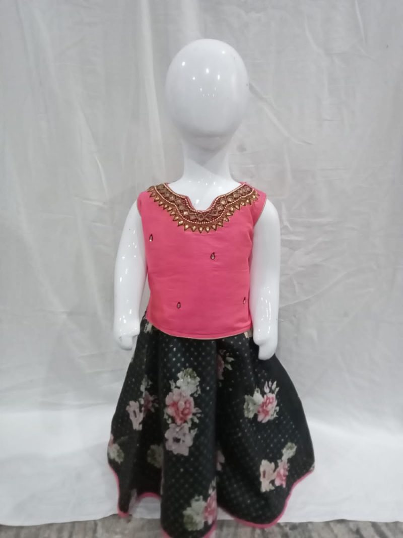 Pink and Black Kids Lehenga Choli Set