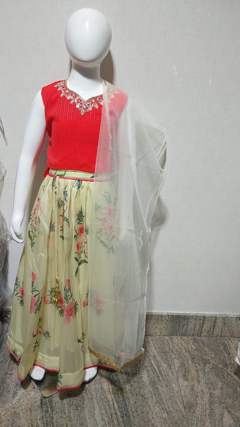 Red and Yellow Kids Lehenga Choli Set (Sizes 24 to 38)