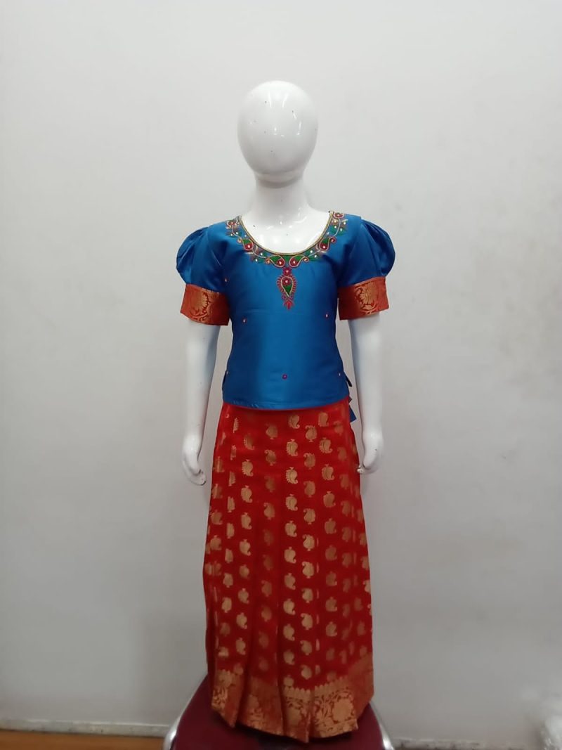 Royal Blue and Red Banarasi Lehenga Choli Set (Sizes 24 to 38)