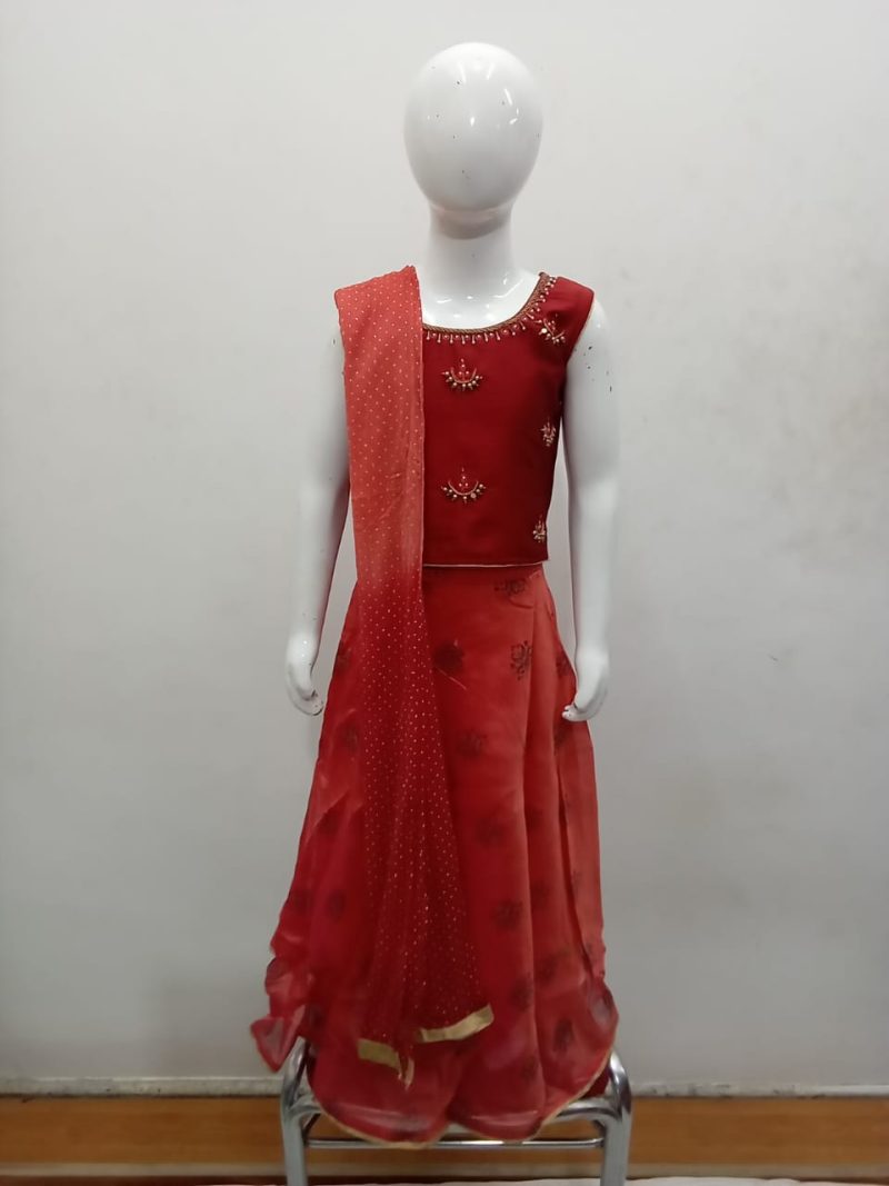 Red Chanderi Lehenga Choli Set