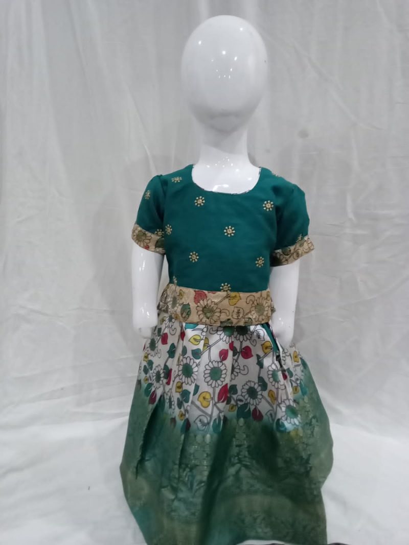 Green and White Pochumpalli Lehenga Choli Set