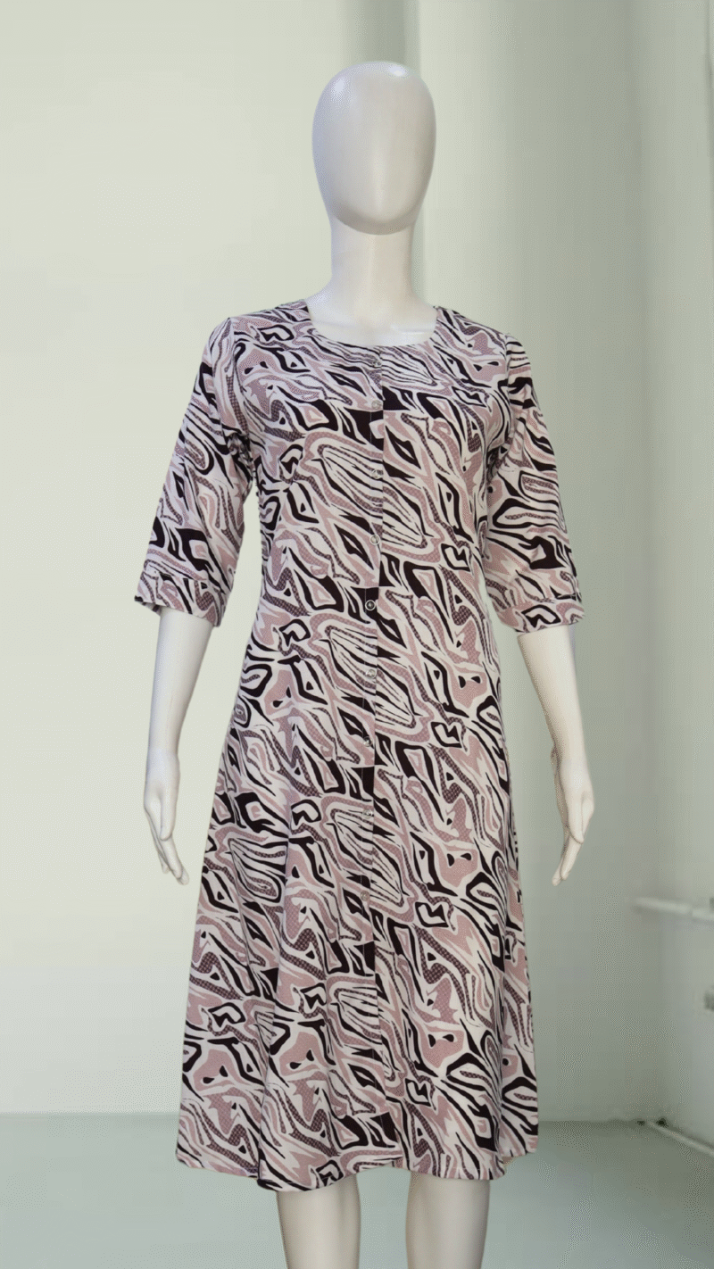 White and Black Crinkle Kurti with Digital Print (Size: M, L, XL, XXL) (w) - Image 2