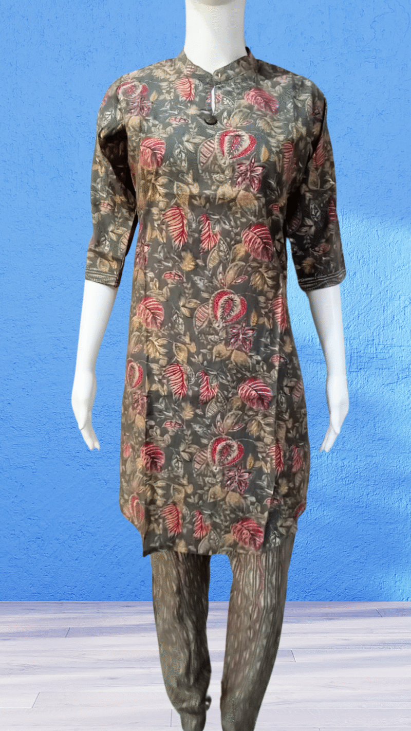 ✨ Floral Printed Coord Set – Viscose Maslin | Chinese Collar Design