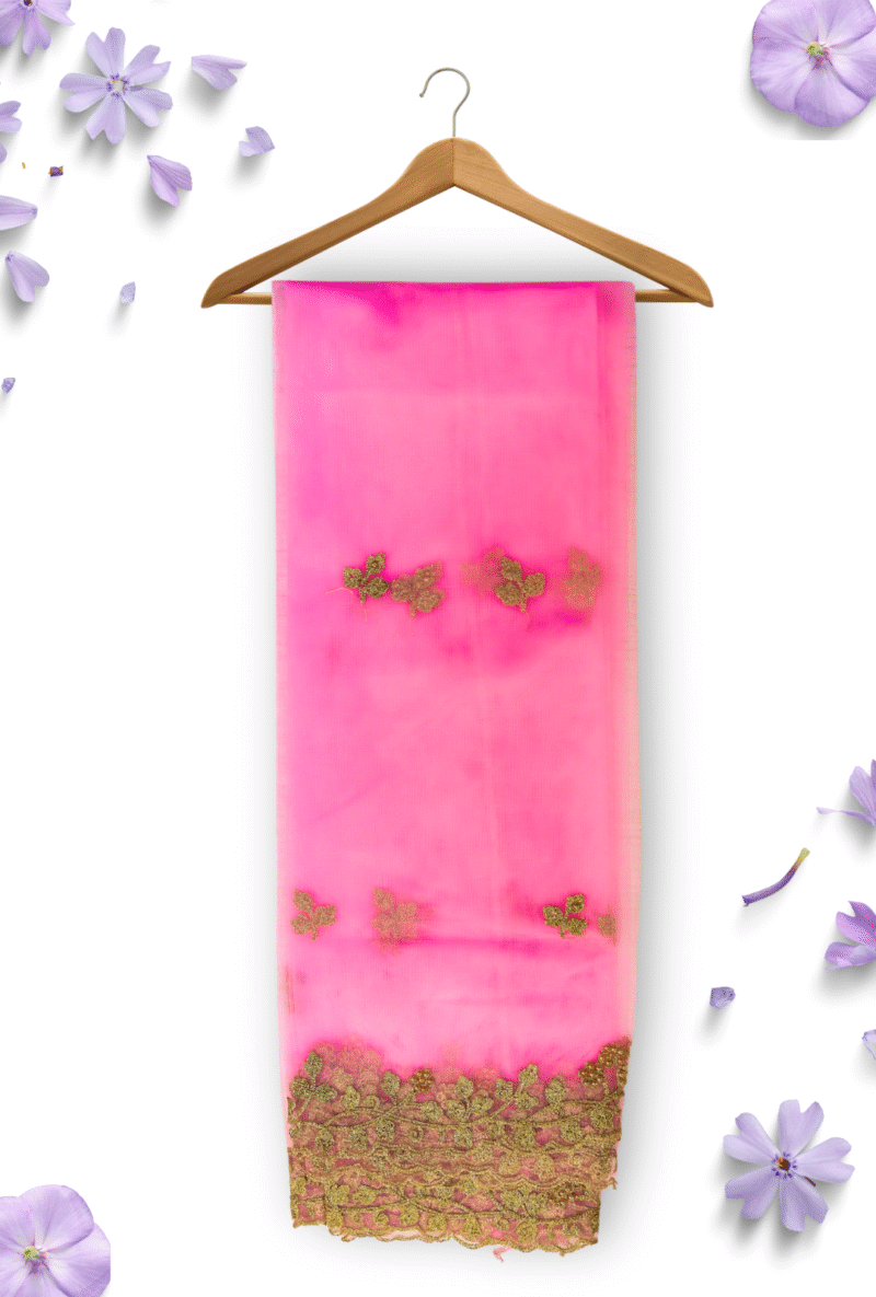 Pink Net Embroidered Light Dupatta