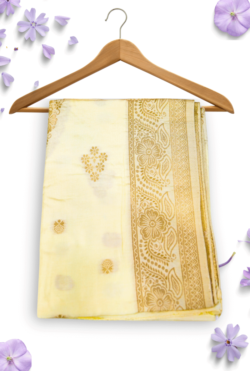 Cream Silk Dupatta with Zari Border