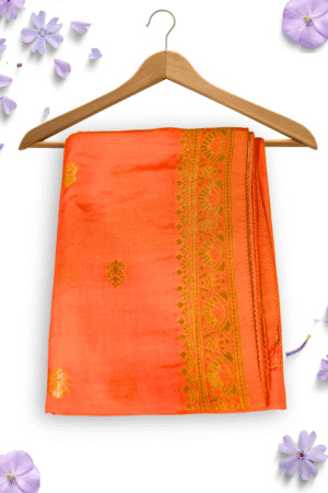 Orange Silk Dupatta with Zari Border