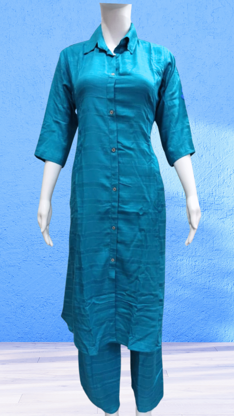 Teal Coord Set – Princess Cut | Shirt Collar | Viscose Cotton