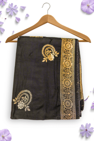 Black Silk Dupatta with Zari Border