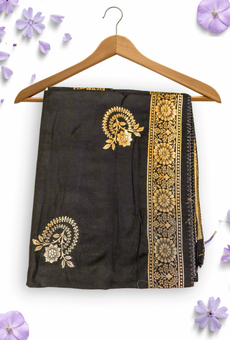 Black Silk Dupatta with Zari Border