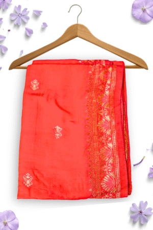 Red Silk Dupatta with Zari Border