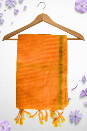Radiant Orange Net Dupatta with Olive Border