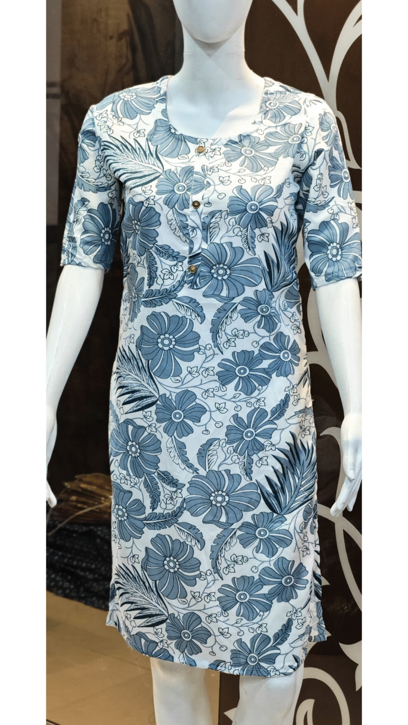 Blue Floral Rayon Top