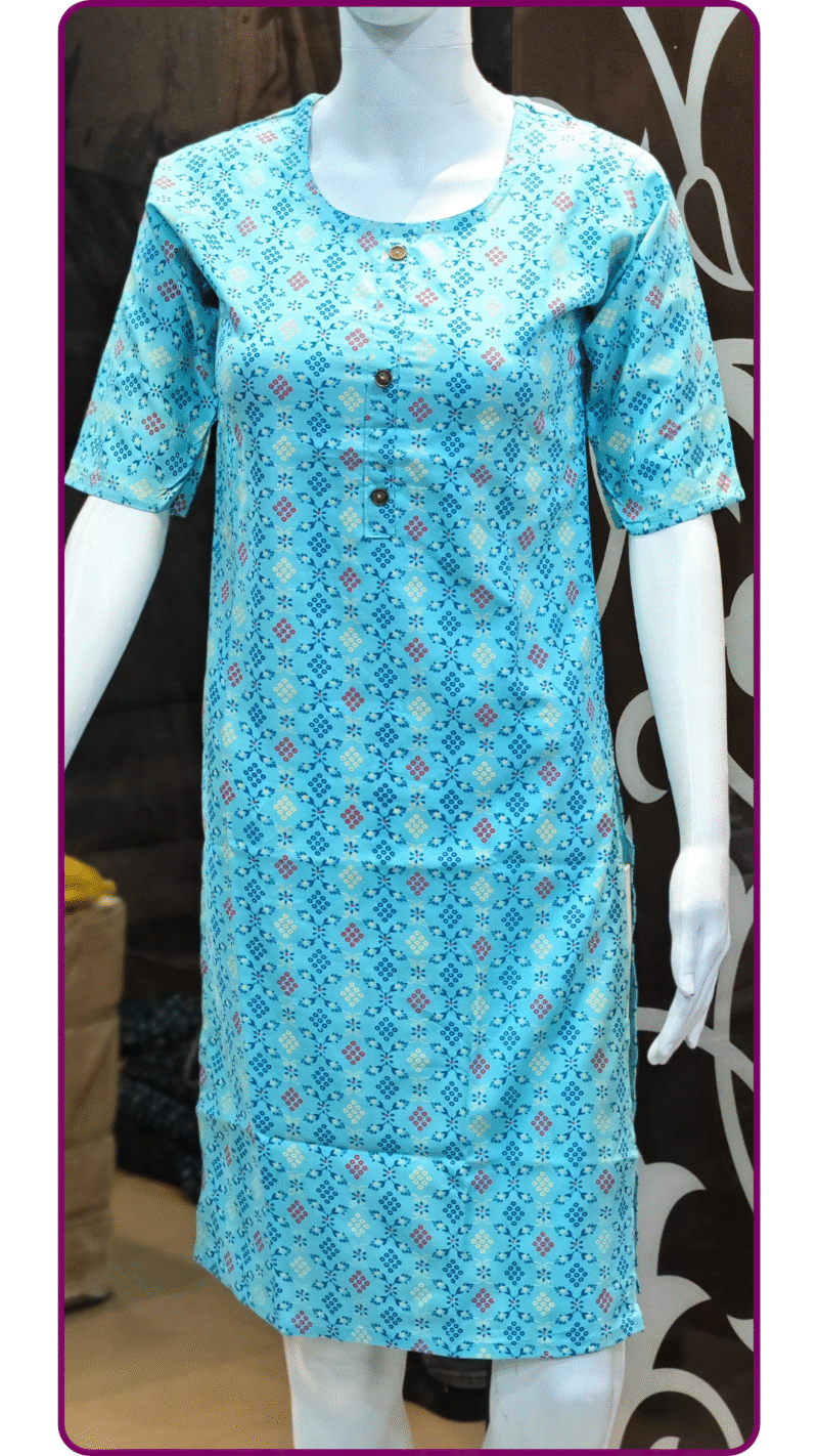 Sky Blue Geometric Rayon Top (M to XXL)