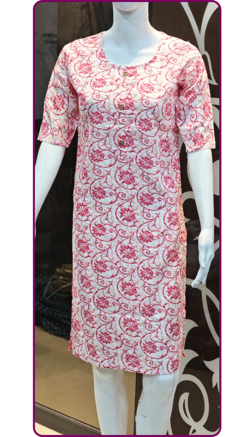 White & Pink Floral Vine Rayon Top