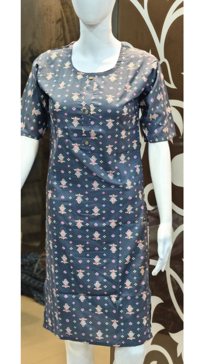 Navy Blue Floral Motif Rayon Kurti