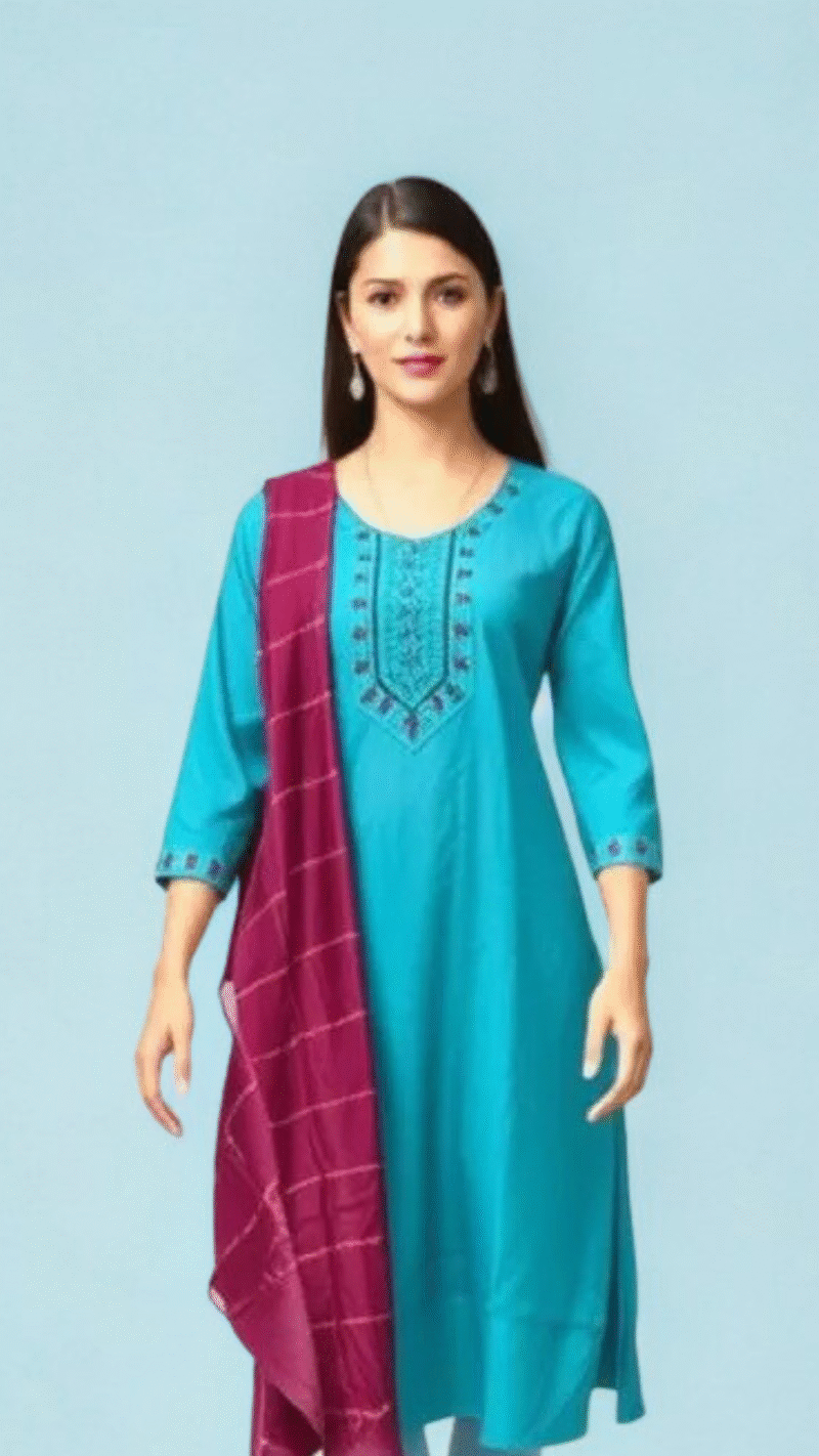 Royal Teal & Plum Chanderi Silk Suit Set - Image 2