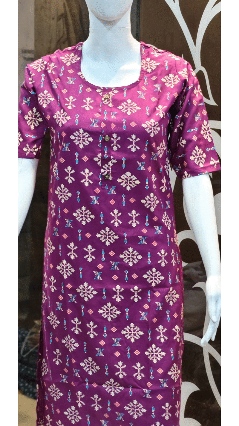 Magenta Tribal-Inspired Printed Rayon Kurti