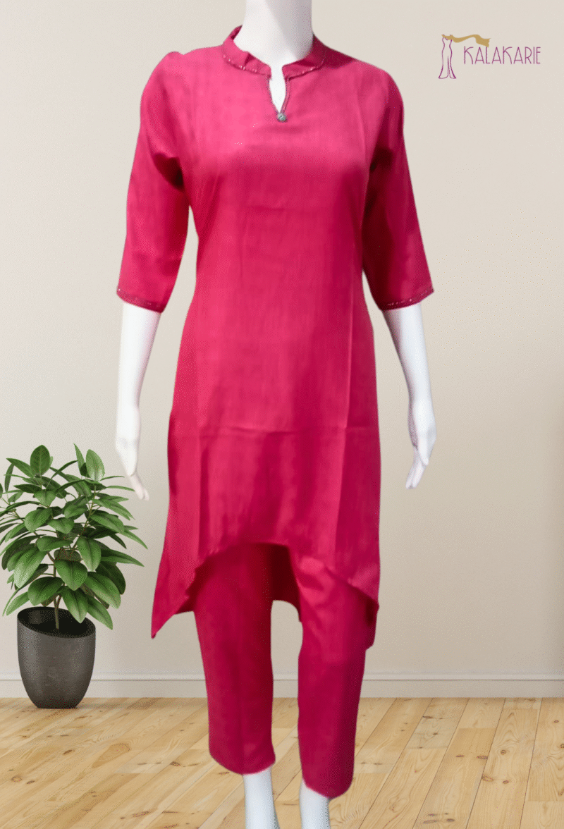 Hot Pink Coord Set – High-Low Kurta | Viscose Maslin