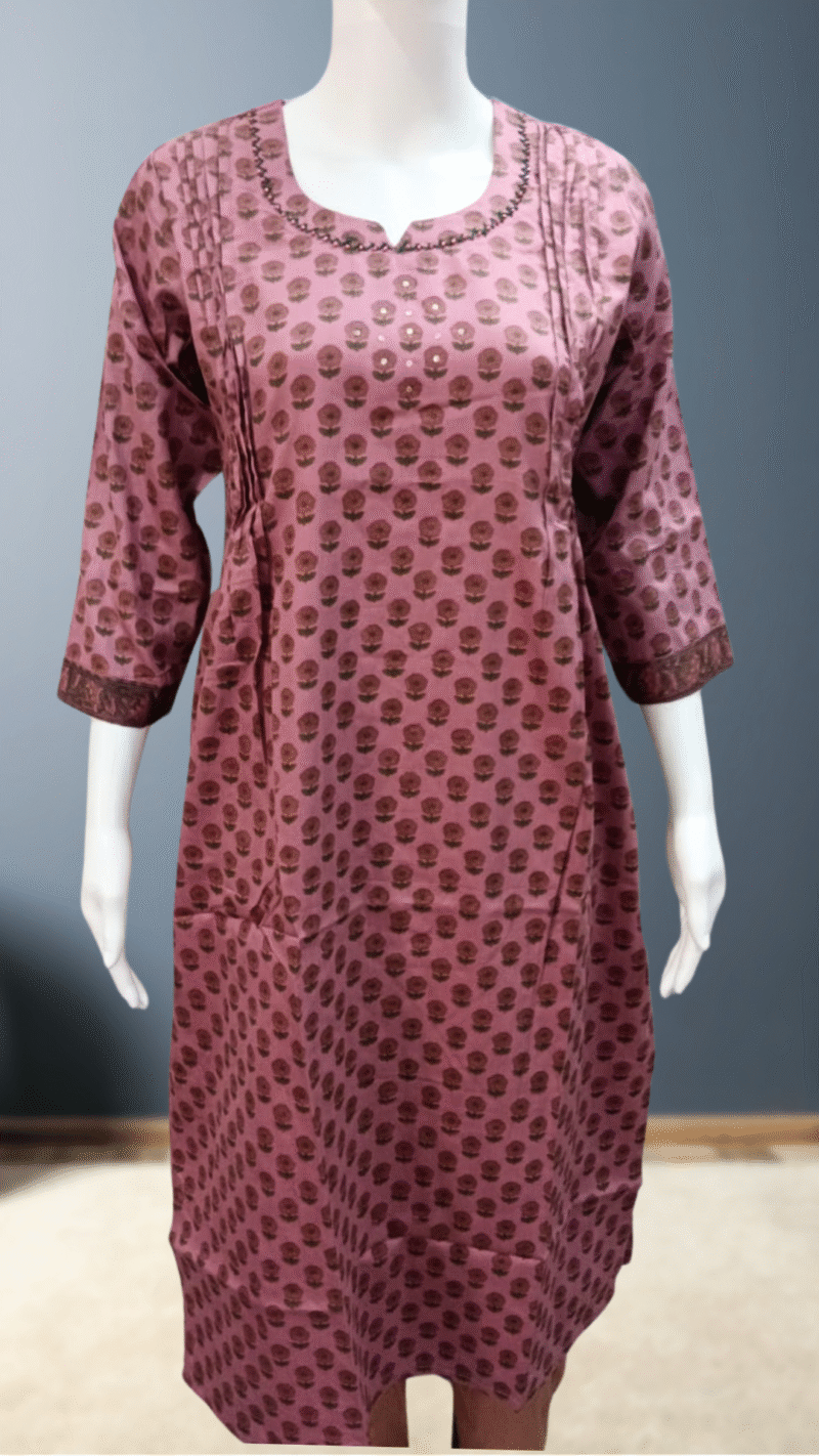Mauve Printed Cotton Kurti for Women