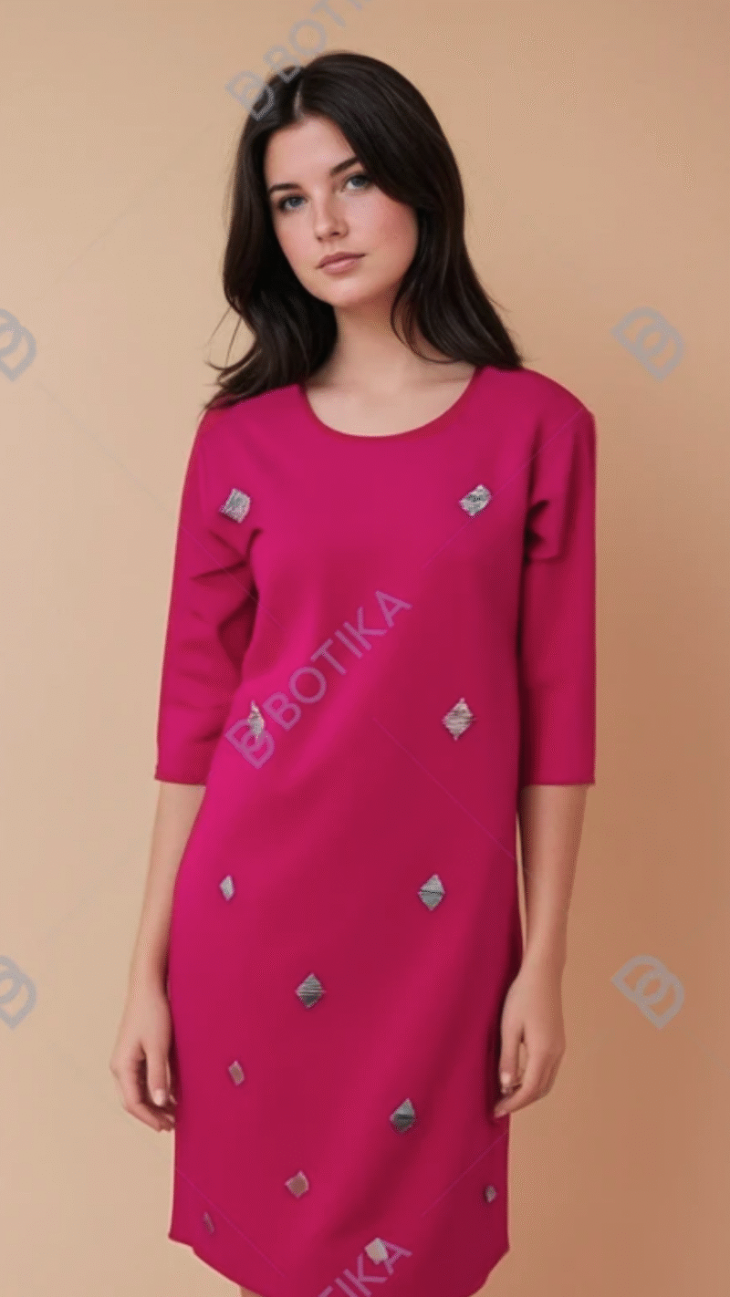 Hot Pink Embellished Silk Dress