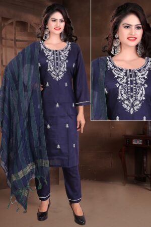 Cotton Silk Lucknowi Embroidered
