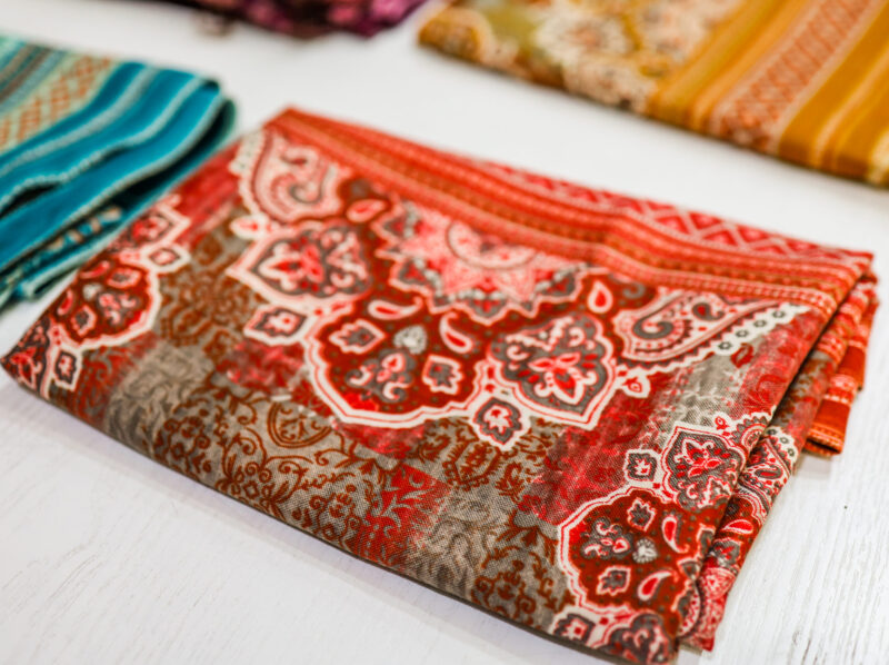 Vibrant Red & Grey Cotton Blend Dupatta - Image 2