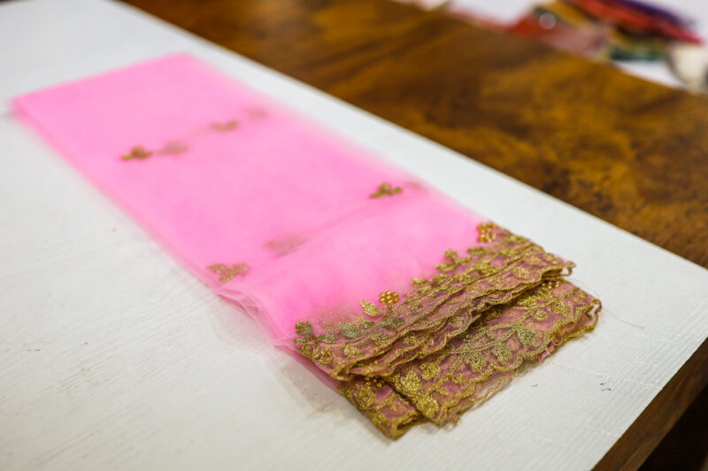 Pink Net Embroidered Light Dupatta - Image 2