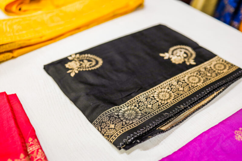 Black Silk Dupatta with Zari Border - Image 2