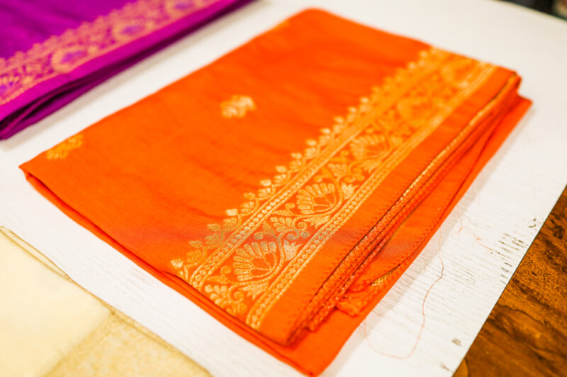 Orange Silk Dupatta with Zari Border - Image 2