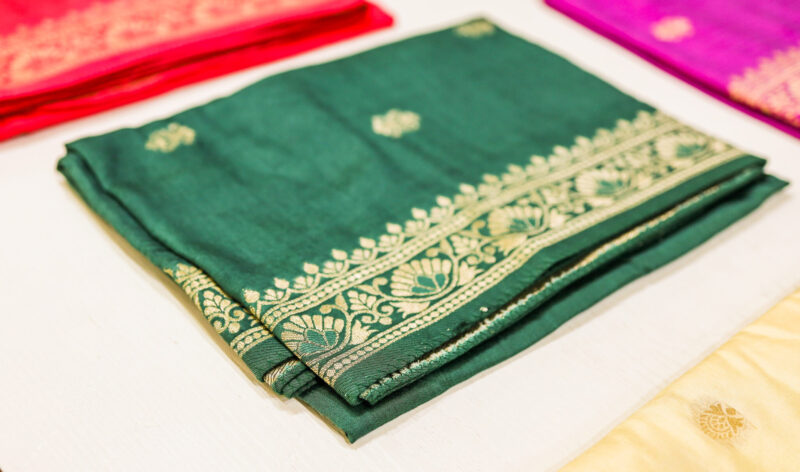 Green Silk Dupatta with Zari Border - Image 2