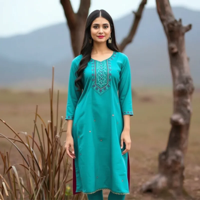 Royal Teal & Plum Chanderi Silk Suit Set - Image 3