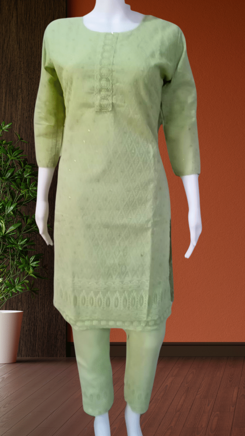 Elegant Green Chikankari Cotton Set  | With Lining & Heavy Embroidery