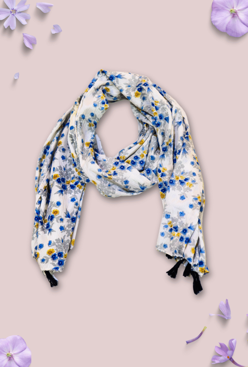 Floral Print Polyester Tassel Edge Stole