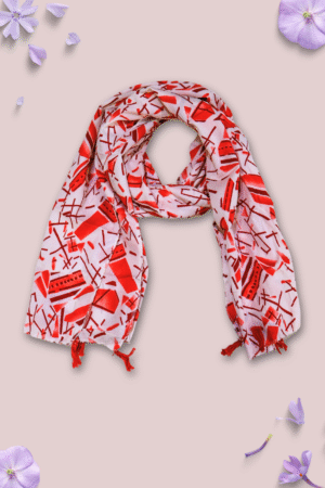 Red Abstract Print Polyester Tassel Stole