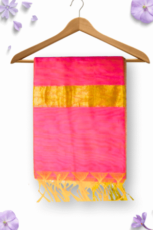 Banarasi Silk Striped Dupatta – Pink & Gold
