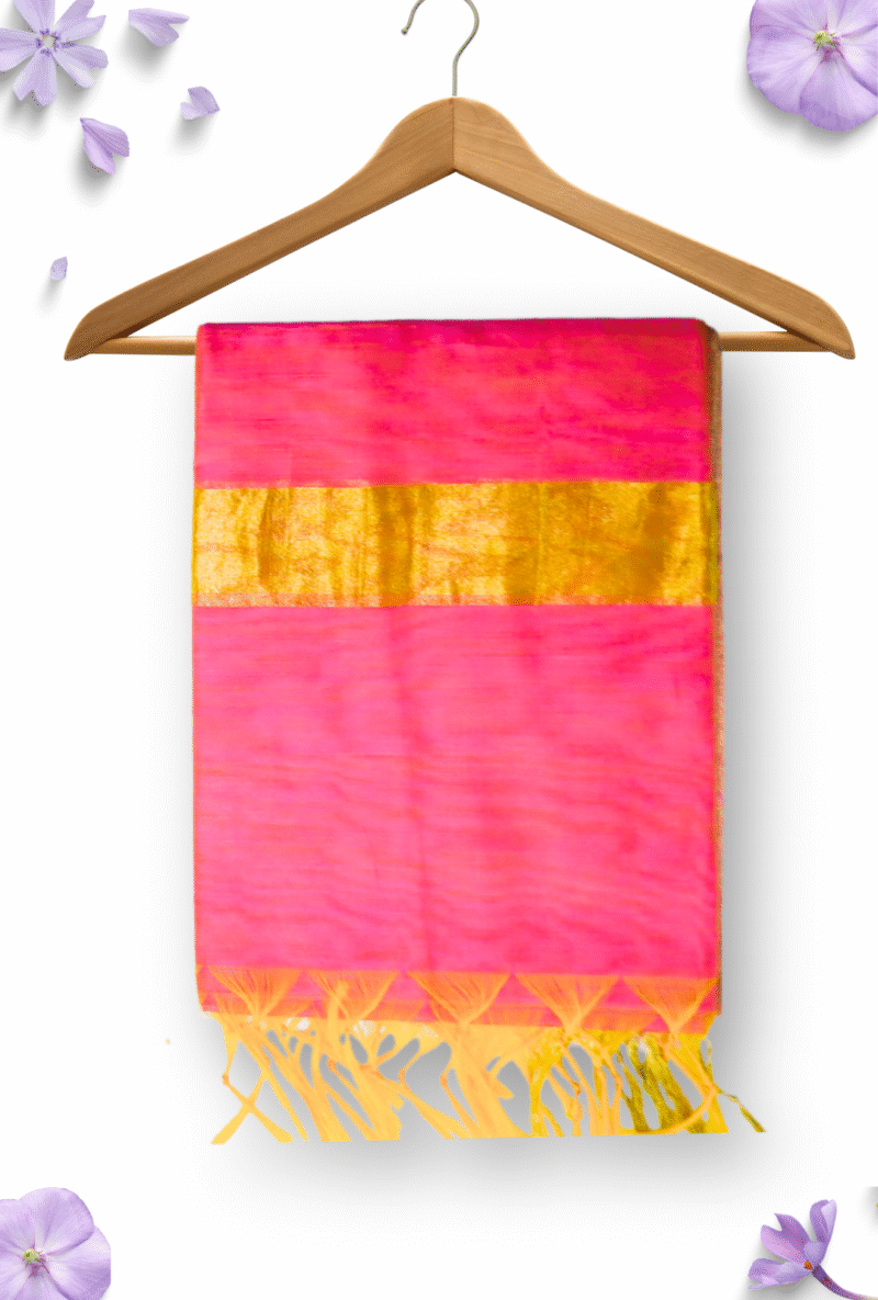 Banarasi Silk Striped Dupatta – Pink & Gold