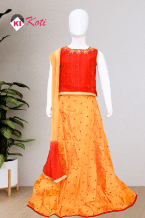 ✨ Girls' Vibrant Slub Silk Jacquard Lehenga Set