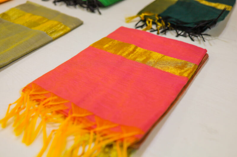 Banarasi Silk Striped Dupatta – Pink & Gold - Image 2