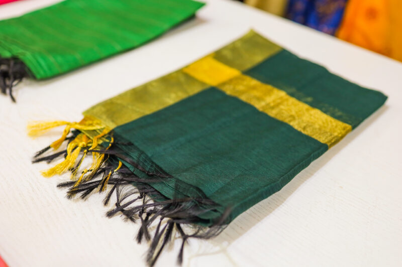 Banarasi Striped Dupatta in Golden Green - Image 3