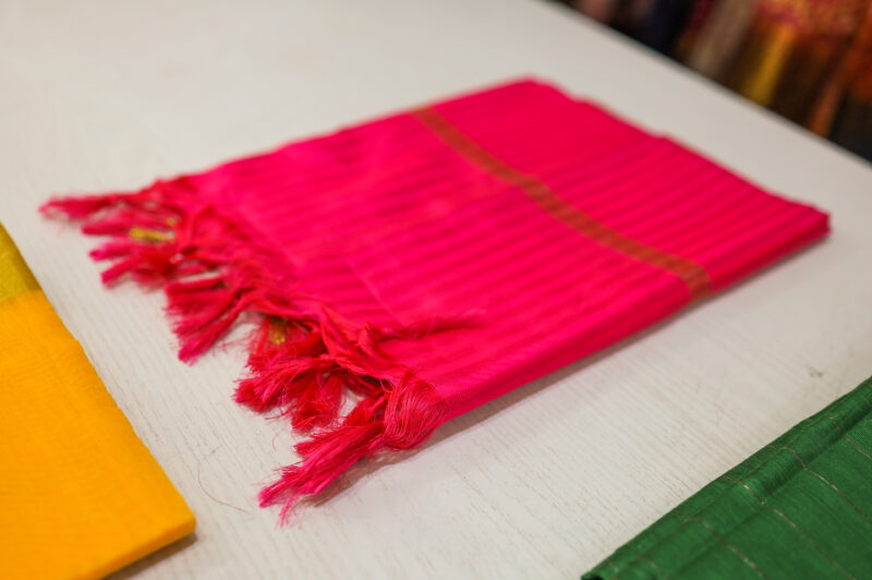 Hot Pink Banarasi Striped Dupatta - Image 2