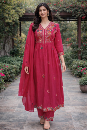 Radiant Rose Pink Embroidered Kurta Set with Dupatta