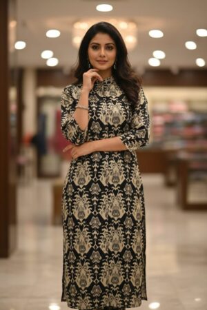 Black & Beige Printed Two-Piece Kurta Set